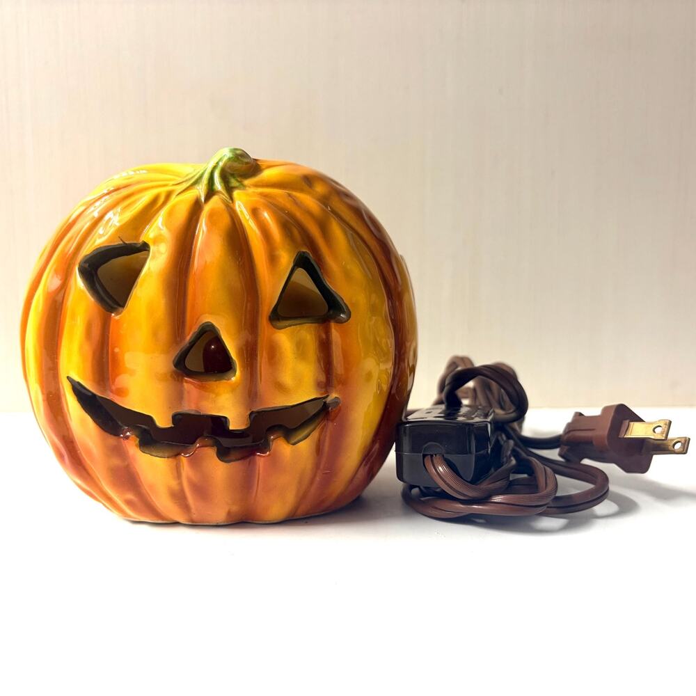 Vintage MCM Jack o Lantern Pumpkin Halloween Light Planter Samson Import AS IS